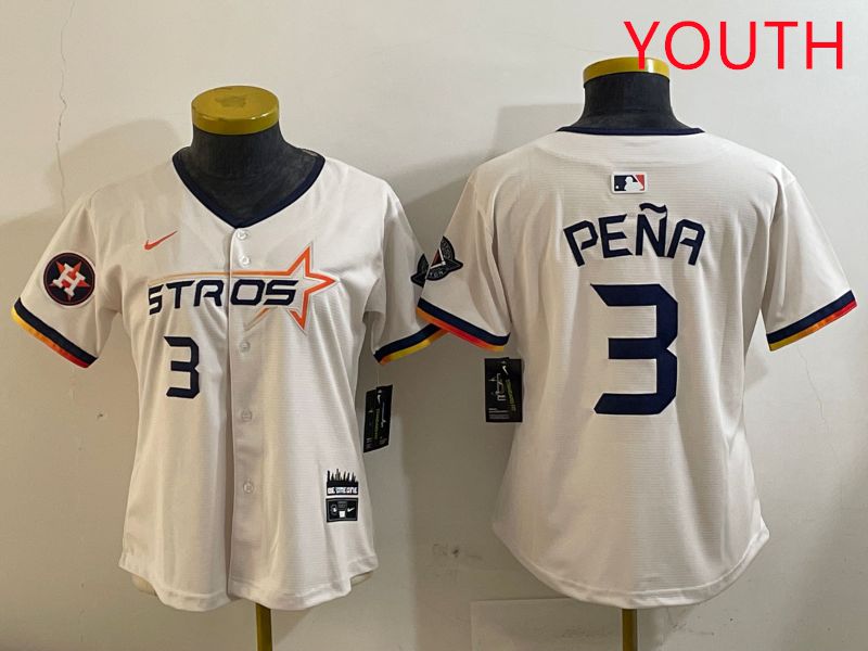 Youth Houston Astros #3 Pena Cream Three generations Joint Name 2025 Nike MLB Jersey style 4102->youth mlb jersey->Youth Jersey